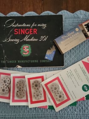 Vtg Booklet For Singer 301 - Vtg New Bobbins - Vtg Hooks & Eyes